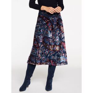 Talbots blue burgundy pink velvet burnout a line paisley skirt XLP 16 petite